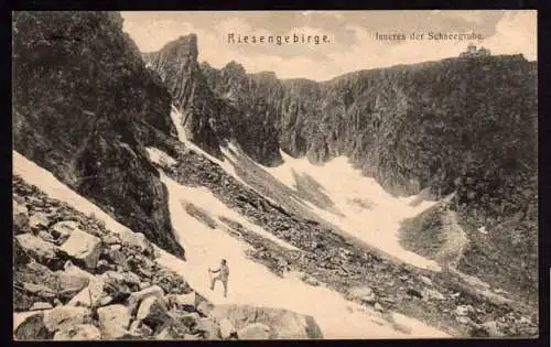 39189 AK Riesengebirge Inneres der Schneegrube 1910 Schneegrubenbaude