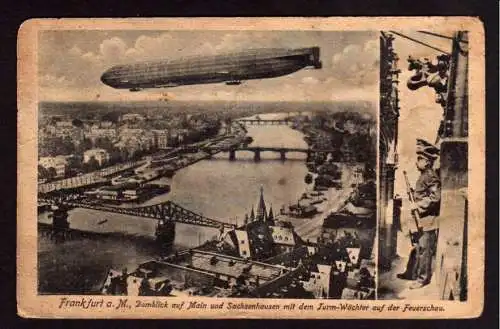 36124 AK Frankfurt M. Turmwächter auf Feuerschau 1919 Zeppelin