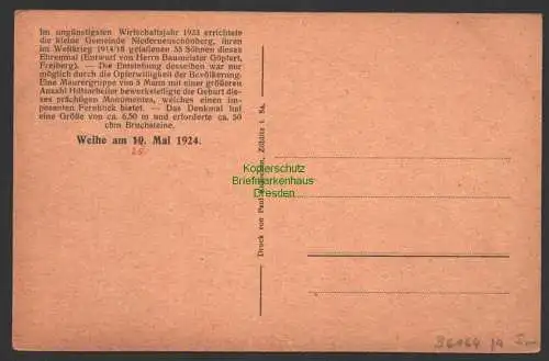 36164 AK Krieger Denkmal Heldenhöhe Niederneuschönberg Olbernhau 1924