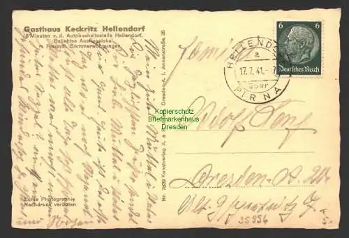 35996 AK Gasthaus Keckritz Hellendorf über Pirna 1941