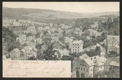 25051 AK Sebnitz 1904 Wohnhäuser Bahnpost Schandau Niederneukirch Zug 951,  1904