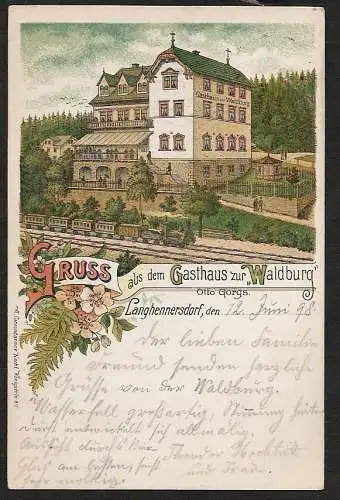 25259 AK Litho Langhennersdorf Gasthaus zur Waldburg 1898