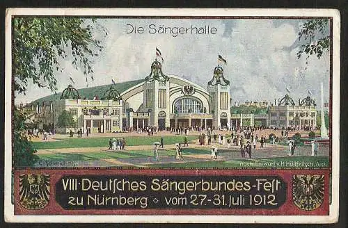 24123 AK Nürnberg Privatganzsache 1912 Sängerbundesfest Sängerhalle