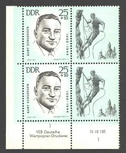 2438 DDR DV 962 RZ 1-2 FN 1 postfrisch **  1963 Sportler Kurt Schlosser