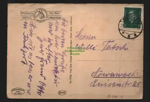 24244 AK Brocken Harz Brocken Hotel 1931, gelaufen