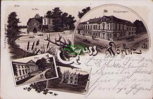 170216 AK Wörlitz Litho 1895 Hotel grüner Baum Der Stein Schloss Gothisches Haus