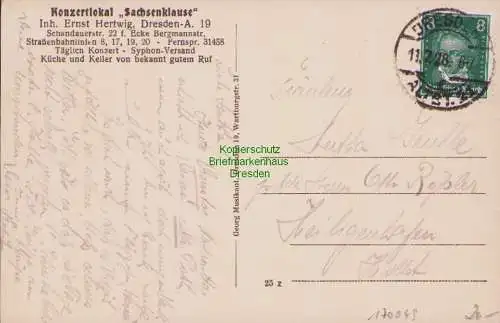 170049 AK Dresden 1928 Konzertlokal Sachsenklause Schandauerstr. 22f