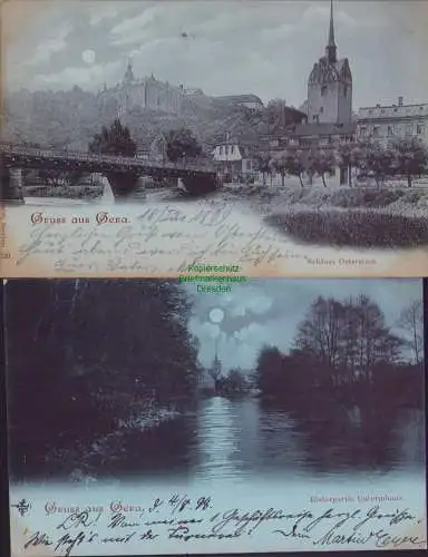 170102 2 AK Gera 1898 Elsterpartie Untermhaus Brücke Schloss Osterstein 1899