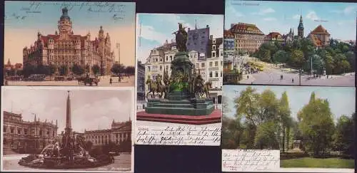 152443 5 AK Leipzig Fleischerplatz Altes Theater Promenade 1904 Siegesdenkmal