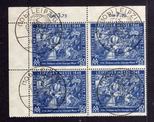 1237 SBZ 1949 Leipziger Frühjahrsmesse 231 Eckrand Viererblock Sonderstempel Ers