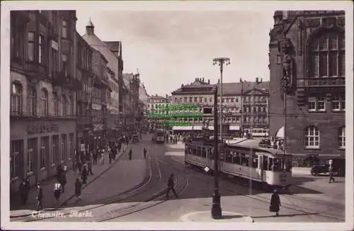 165207 AK Chemnitz 1931 Markt Straßenbahn Rathaus Kaffee