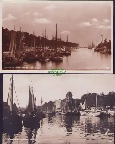 165324 2 AK Ostseebad Warnemünde Am Strom  Hafen um 1930