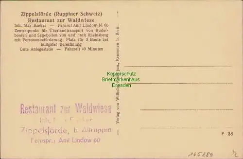 165280 AK Amt Lindow Restaurant Waldwiese Zippelsförde Ruppiner Schweiz um 1920