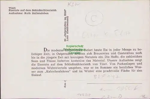 165318 AK Tilsit Eisernte auf dem Schloßmühlenteich Ostpreußen im Bild um 1960