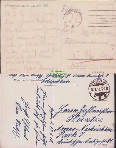165304 AK Posen Poznan Kaffeehaus HOHENZOLLERN 1917 Feldpost An d. Theaterbrücke
