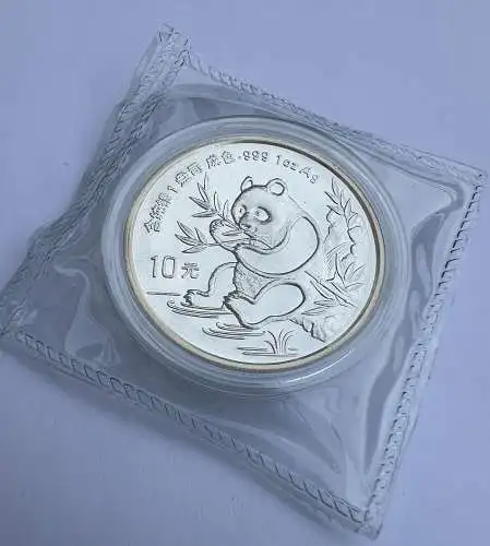 B-50117 China 1 oz 10 Yuan Silber 999 Panda 1991 in Originalfolie PP Proof