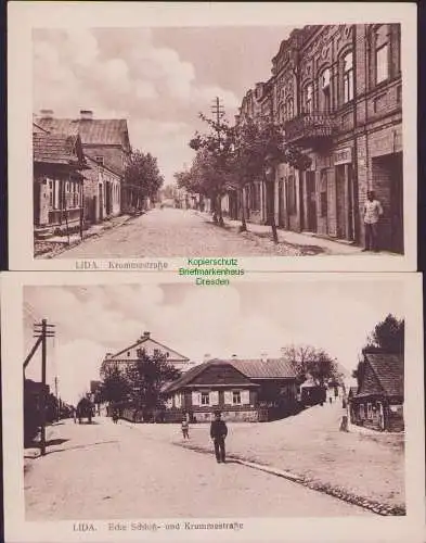 161557 AK Lida Belarus Krummestraße Ecke Schloßstraße um 1915 Verl. K Kagan Lida