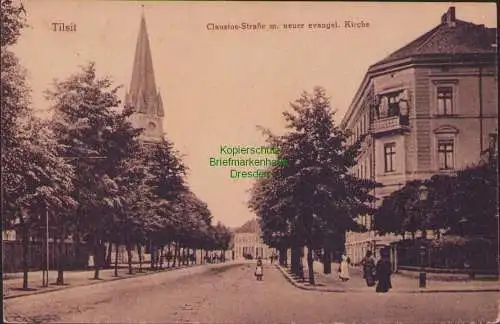 161529 AK Tilsit Clausius Straße m. neuer ev. Kirche 1931 Sowetsk Kaliningrad