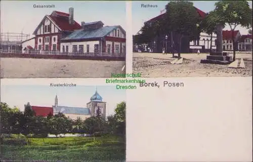 161317 AK Borek Bez. Posen 1917 Gasanstalt Rathaus Klosterkirche