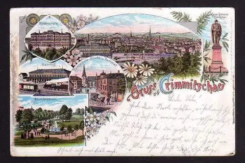 99592 AK Crimmitschau Litho 1900 Bahnhof Knabnschule Bismarckhain Realschule