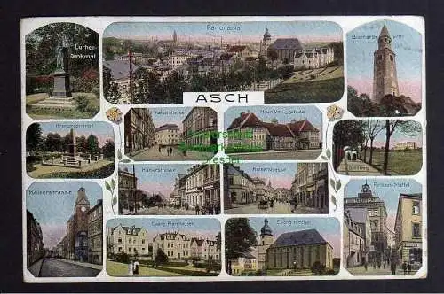 122452 AK Asch As 1913 Luther Denkmal Schule Bismarckturm Kirche Kaiserstrasse