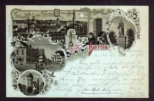 98859 AK Bretten Marlt Rathaus Simel Turm Melanchthon Denkmal 1899