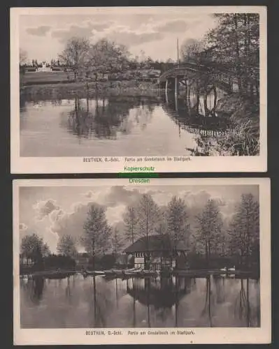 152165 2 AK Bytom Beuthen O.-S. Partie am Gondelteich Stadtpark Brücke Bootshaus