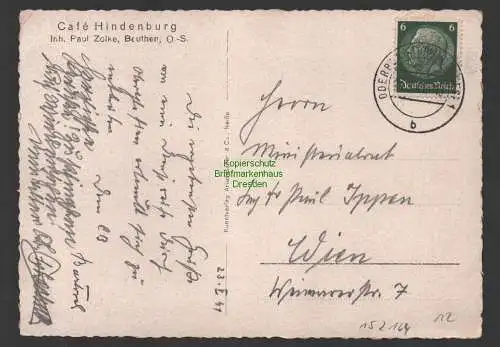 152164 AK Bytom Beuthen O.-S. Cafe Hindenburg Paul Zolke 1941