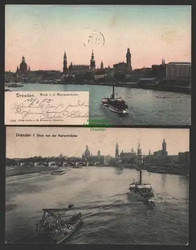 151916 2 AK Dresden Blick von der Marienbrücke 1905 Hofkirche Schloss Heizwerk