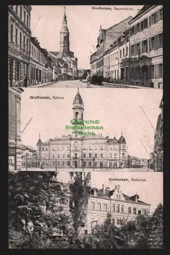 148072 AK Großenhain Naundorferstr. Rathaus Realschule 1915