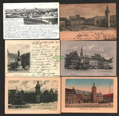 143810 6 AK Freiberg Markt Rathaus 1921 Obermarkt Markt 1900 Panorama 1902