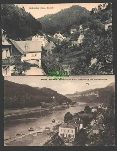 141503 2 AK Schmilka Sächsische Schweiz  1914 Elbtal Hirschmühle Schrammsteine