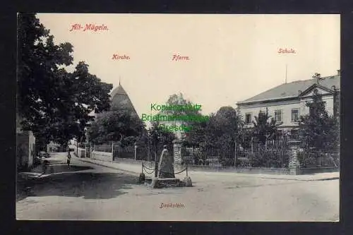 135119 AK Alt Mügeln Denkstein Kirche Pfarre Schule um 1910