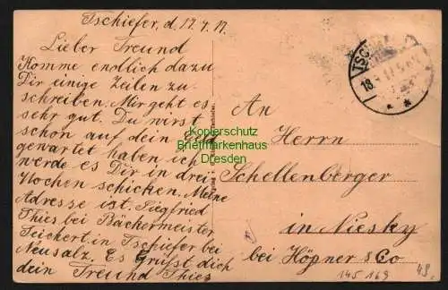 145169 AK Tschiefer Kreis Freystadt Schlesien Bäckerei Wasserschloß Villa 1917