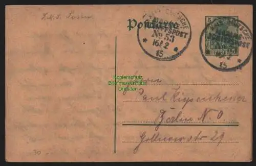 B11517 Postkarte MSP 53 16.2.15 Marine Schiffspost SMS Posen nach Berlin