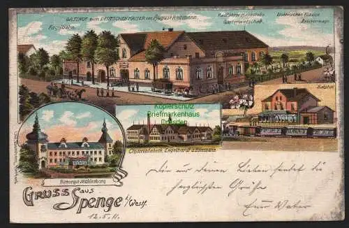 147740 AK Litho Spenhge i. Westf. 1911 Gasthof zum Deutschen Kaiser Bahnhof