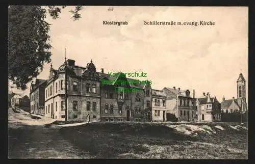 146215 AK Hrob Klostergrab Bez. Teplitz 1913 Schillerstr. mit ev. Kirche