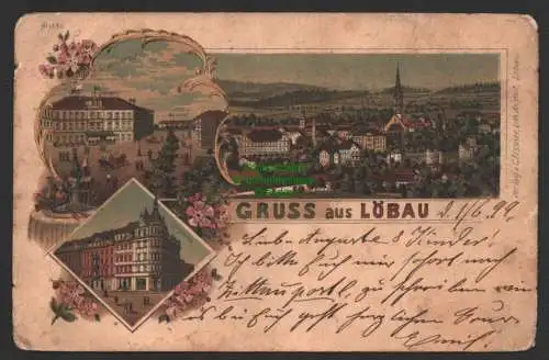 144421 AK Löbau 1899 Litho Bahnhof Hotel Wettiner Hof Königsplatz