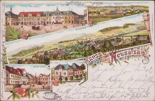 157952 AK Neusalza i. S. 1900 Litho Obermarkt Niedermarkt Turnhalle Schützenhaus