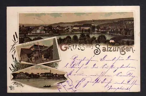 111583 AK Salzungen Litho 1898 Saline Direktionsgebäude Gradirhaus Schloss Kurha