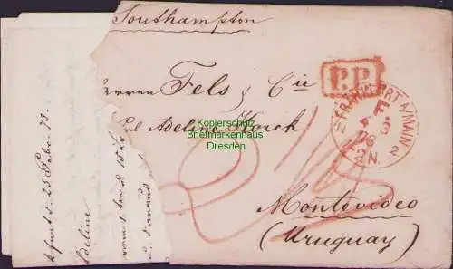 B-17582 Deutsches Reich DR Franco Frankfurt a. M. 1878 PP n. Montevideo Uruguay