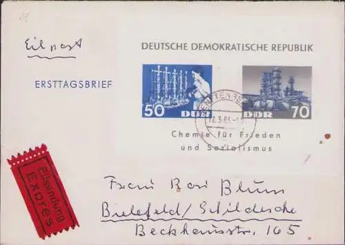 B-16602 Brief DDR Block 18 FDC 12. März 1963 Eilbrief Senftenberg nach Bielefeld