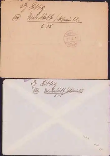 B-16630 2x Brief Alliierte Besetzung Eichstätt Bayern Gebühr Bezahlt 1945 1946