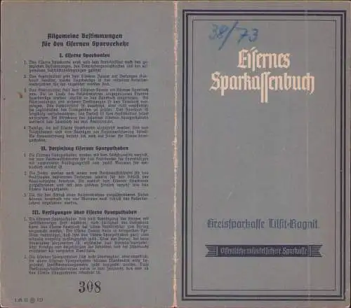 B-16592 Tilsit Eisernes Sparkassenbuch Kreissparkasse Tilsit Ragnit Sandkirchen