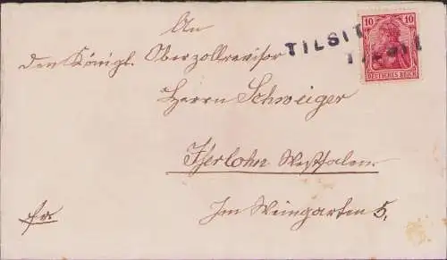 B-16594 Brief um 1915 mit Päckchen Stempel Einzeiler Tilsit 2x abgeschlagen nach