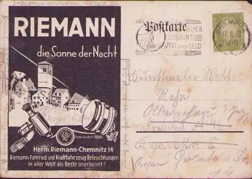 B-16633 Postkarte Chemnitz 1932 Riemann die Sonne der Nacht Fahrrad