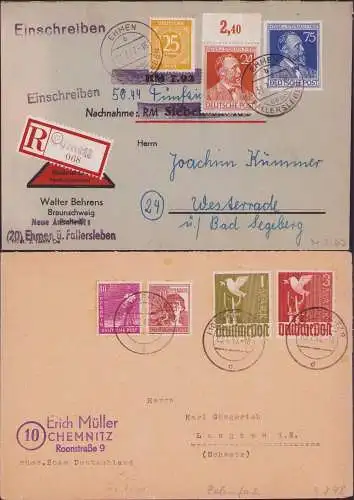 B-16621 2x Brief Alliierte Besetzung R-Brief Elmen Westerade 1948 + SBZ Zehnfach