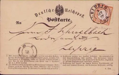 B-16694 Postkarte DR gr. Brustschild DR 18 Leipzig 1872 Ortskarte