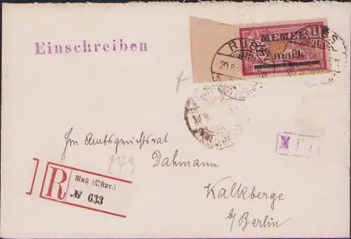 B-16586 Memel 28x R-Brief Russ Ostpreussen Einschreiben nach Kalkberge 1920