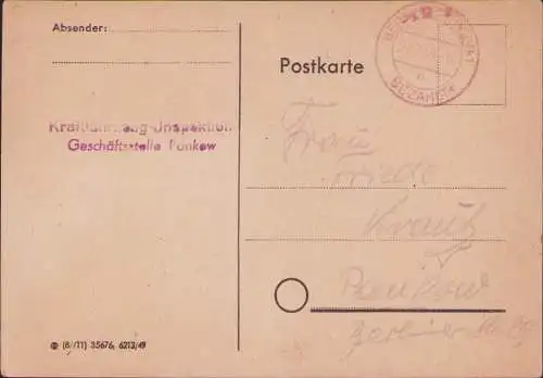 B-16638 SBZ Berlin Pankow Gebühr bezahlt 1949 Postkarte Kraftfahrzeug Inspektion